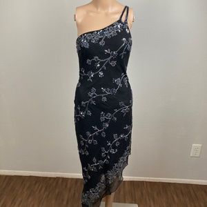 Scala Black and Silver Silk Beaded Dress Size M